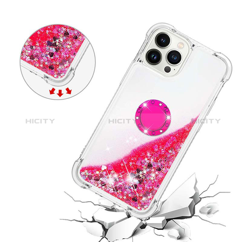 Funda Silicona Carcasa Goma Bling-Bling con Anillo de dedo Soporte S01 para Apple iPhone 14 Pro Max