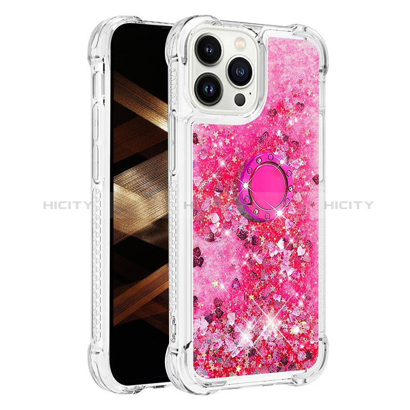 Funda Silicona Carcasa Goma Bling-Bling con Anillo de dedo Soporte S01 para Apple iPhone 15 Pro