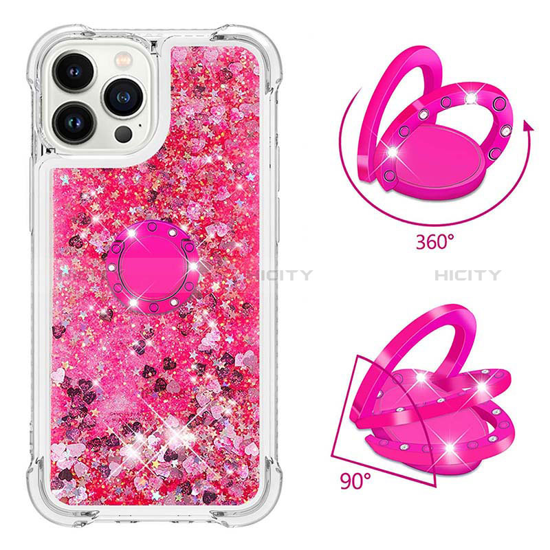 Funda Silicona Carcasa Goma Bling-Bling con Anillo de dedo Soporte S01 para Apple iPhone 15 Pro