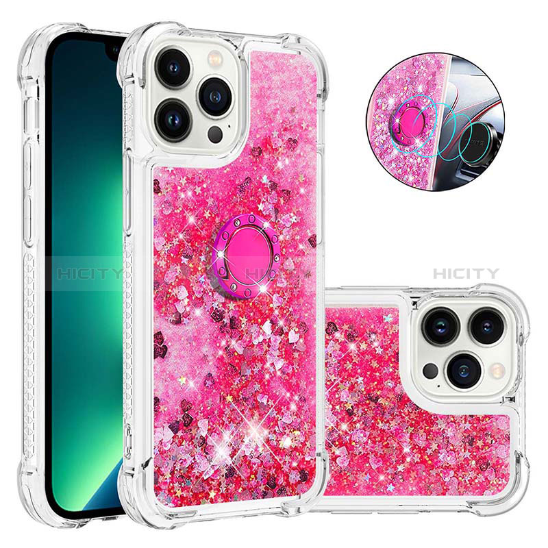 Funda Silicona Carcasa Goma Bling-Bling con Anillo de dedo Soporte S01 para Apple iPhone 16 Pro