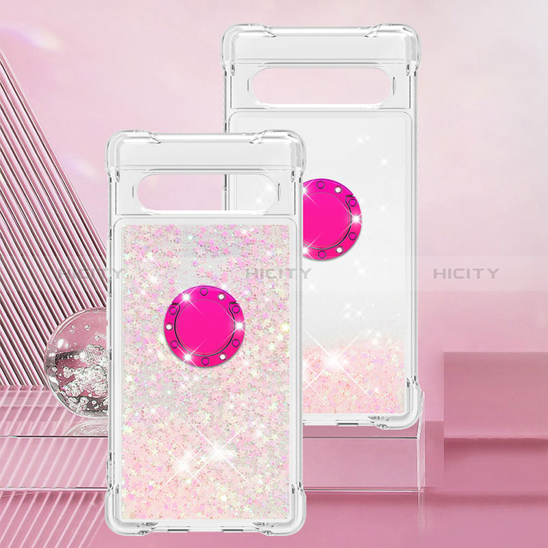 Funda Silicona Carcasa Goma Bling-Bling con Anillo de dedo Soporte S01 para Google Pixel 7a 5G Rosa