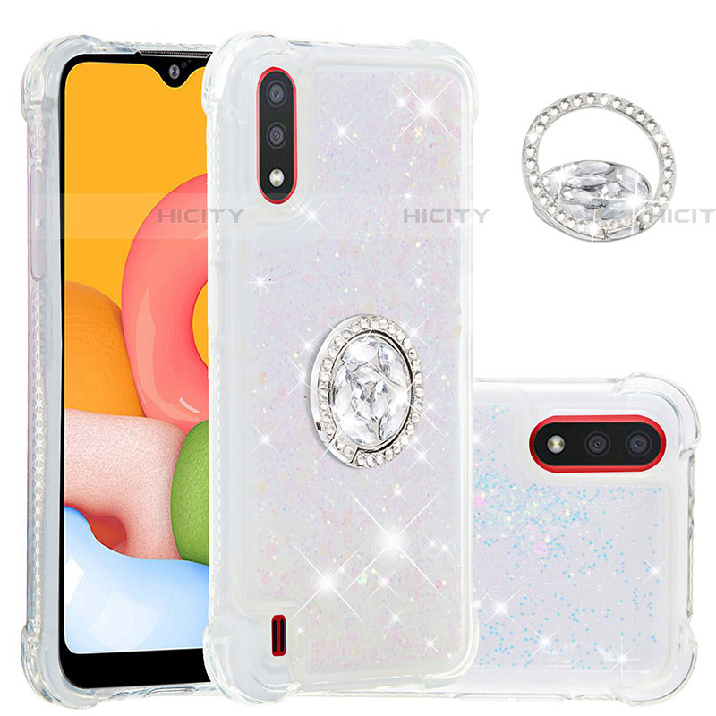 Funda Silicona Carcasa Goma Bling-Bling con Anillo de dedo Soporte S01 para Samsung Galaxy A01 SM-A015