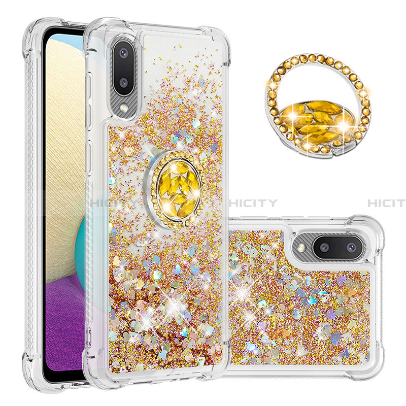 Funda Silicona Carcasa Goma Bling-Bling con Anillo de dedo Soporte S01 para Samsung Galaxy A02