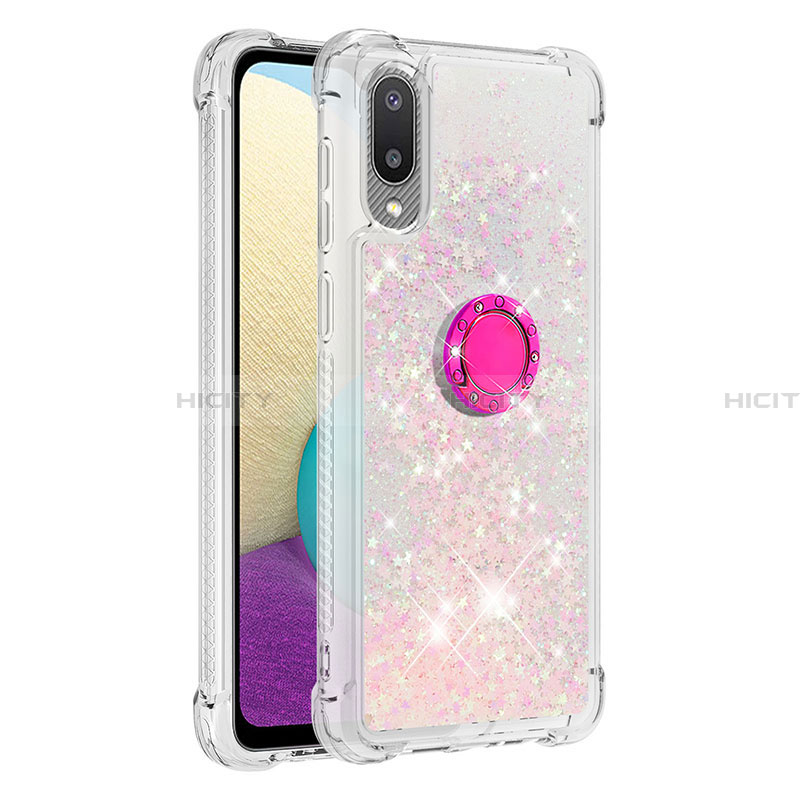 Funda Silicona Carcasa Goma Bling-Bling con Anillo de dedo Soporte S01 para Samsung Galaxy A02