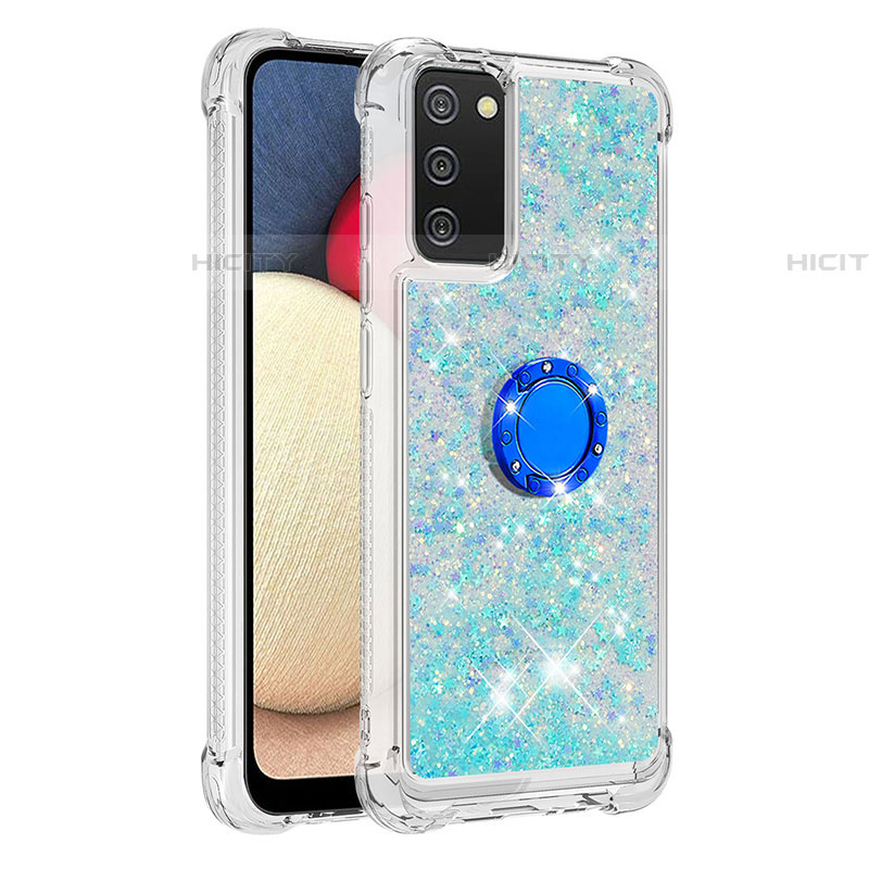 Funda Silicona Carcasa Goma Bling-Bling con Anillo de dedo Soporte S01 para Samsung Galaxy A03s