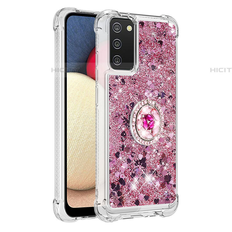 Funda Silicona Carcasa Goma Bling-Bling con Anillo de dedo Soporte S01 para Samsung Galaxy A03s