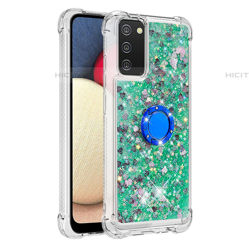 Funda Silicona Carcasa Goma Bling-Bling con Anillo de dedo Soporte S01 para Samsung Galaxy A03s Verde