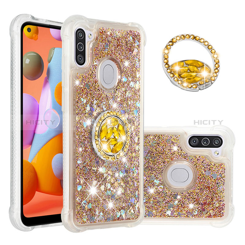 Funda Silicona Carcasa Goma Bling-Bling con Anillo de dedo Soporte S01 para Samsung Galaxy A11