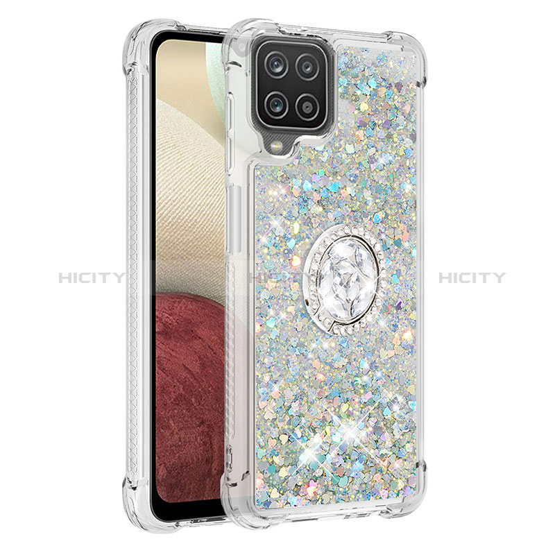 Funda Silicona Carcasa Goma Bling-Bling con Anillo de dedo Soporte S01 para Samsung Galaxy A12 5G