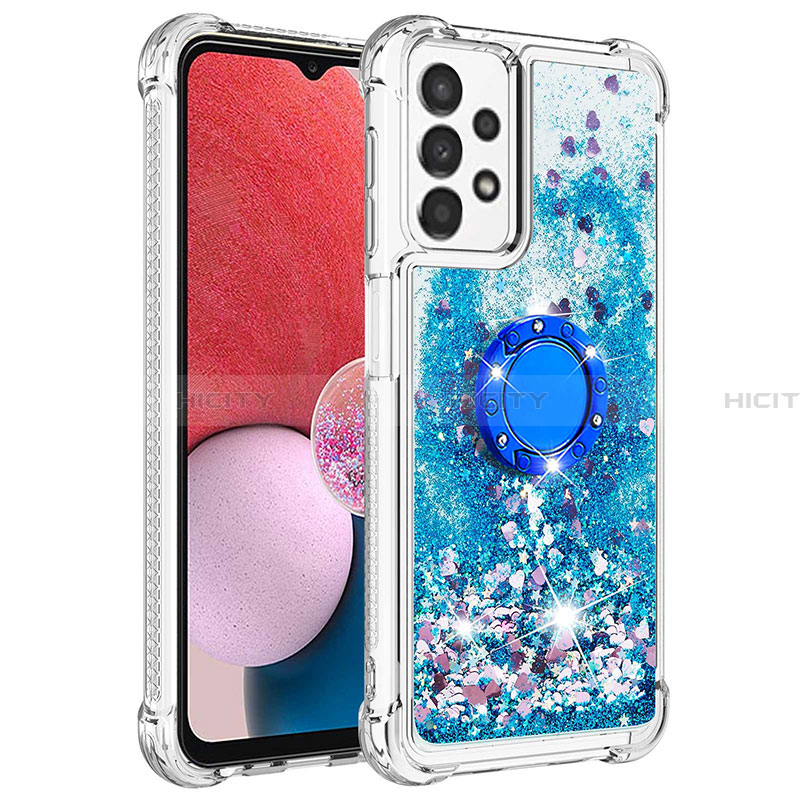 Funda Silicona Carcasa Goma Bling-Bling con Anillo de dedo Soporte S01 para Samsung Galaxy A13 4G Azul