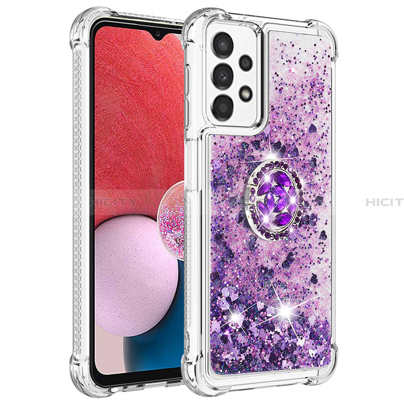 Funda Silicona Carcasa Goma Bling-Bling con Anillo de dedo Soporte S01 para Samsung Galaxy A13 4G Morado