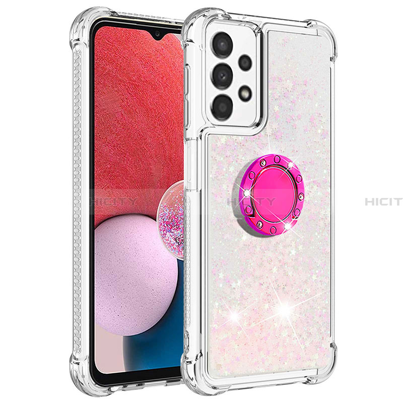 Funda Silicona Carcasa Goma Bling-Bling con Anillo de dedo Soporte S01 para Samsung Galaxy A13 4G Rosa