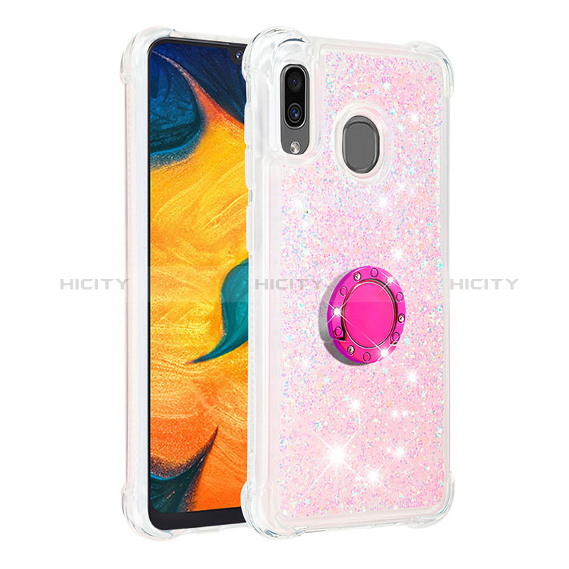 Funda Silicona Carcasa Goma Bling-Bling con Anillo de dedo Soporte S01 para Samsung Galaxy A20