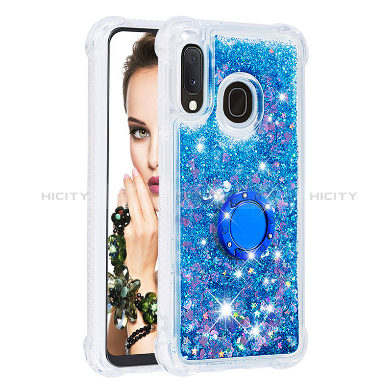 Funda Silicona Carcasa Goma Bling-Bling con Anillo de dedo Soporte S01 para Samsung Galaxy A20e Azul