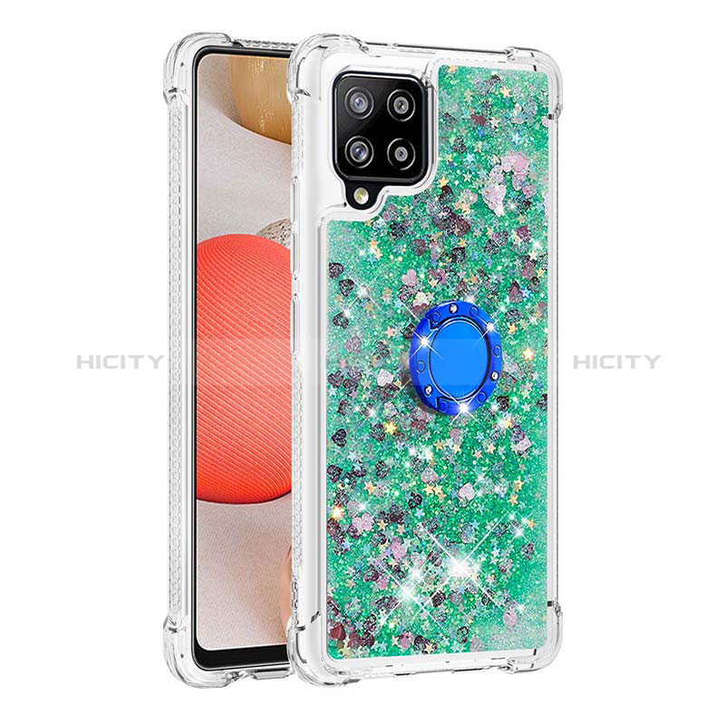 Funda Silicona Carcasa Goma Bling-Bling con Anillo de dedo Soporte S01 para Samsung Galaxy A42 5G Verde