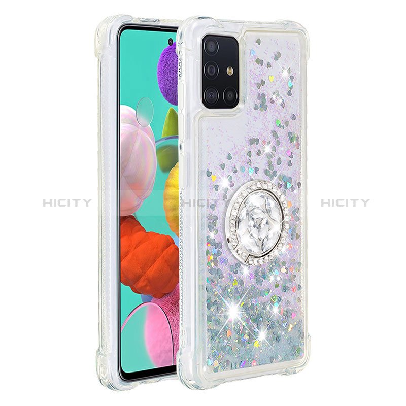 Funda Silicona Carcasa Goma Bling-Bling con Anillo de dedo Soporte S01 para Samsung Galaxy A51 4G