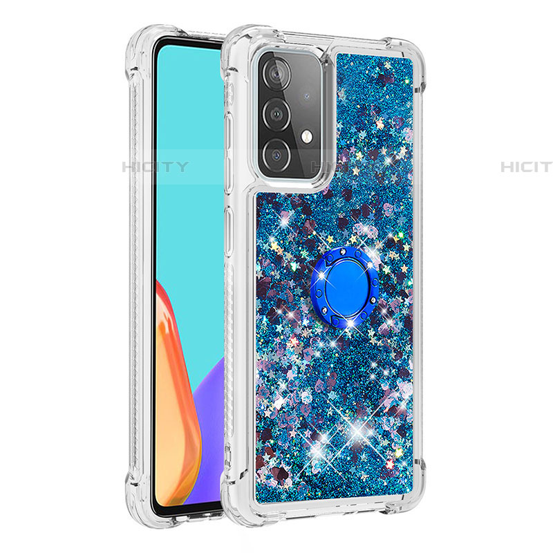 Funda Silicona Carcasa Goma Bling-Bling con Anillo de dedo Soporte S01 para Samsung Galaxy A52 4G Azul