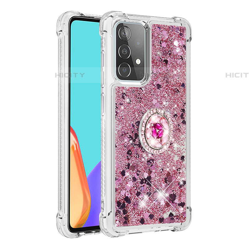 Funda Silicona Carcasa Goma Bling-Bling con Anillo de dedo Soporte S01 para Samsung Galaxy A52 4G Morado