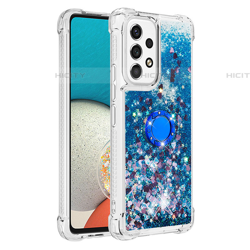 Funda Silicona Carcasa Goma Bling-Bling con Anillo de dedo Soporte S01 para Samsung Galaxy A53 5G Azul