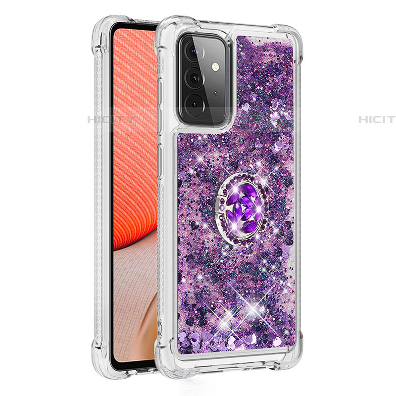 Funda Silicona Carcasa Goma Bling-Bling con Anillo de dedo Soporte S01 para Samsung Galaxy A72 4G Morado