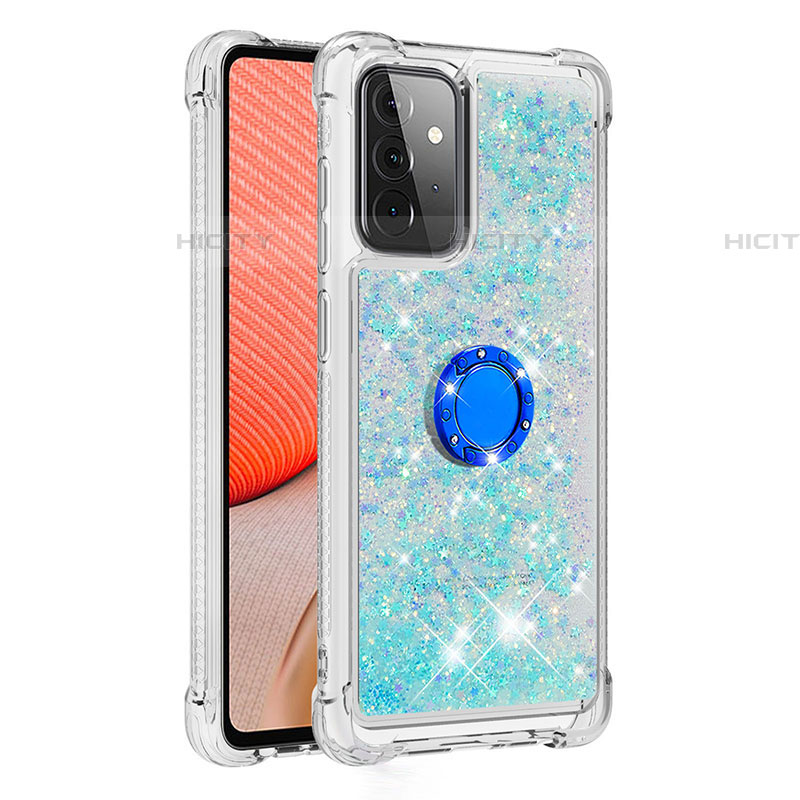 Funda Silicona Carcasa Goma Bling-Bling con Anillo de dedo Soporte S01 para Samsung Galaxy A72 5G Cian