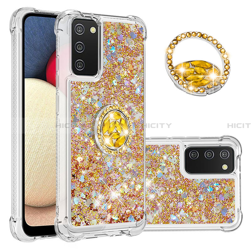 Funda Silicona Carcasa Goma Bling-Bling con Anillo de dedo Soporte S01 para Samsung Galaxy F02S SM-E025F