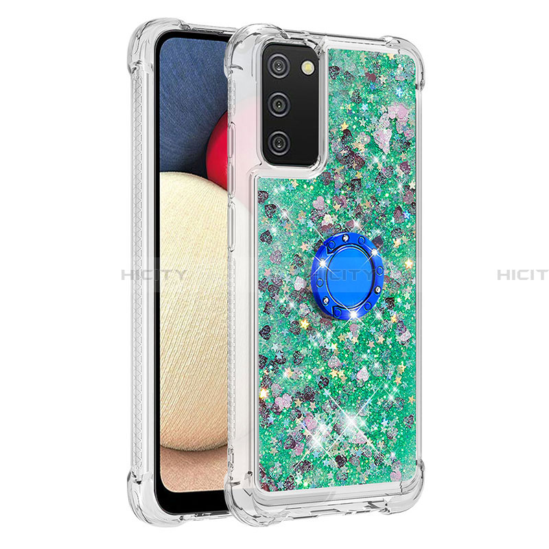 Funda Silicona Carcasa Goma Bling-Bling con Anillo de dedo Soporte S01 para Samsung Galaxy F02S SM-E025F