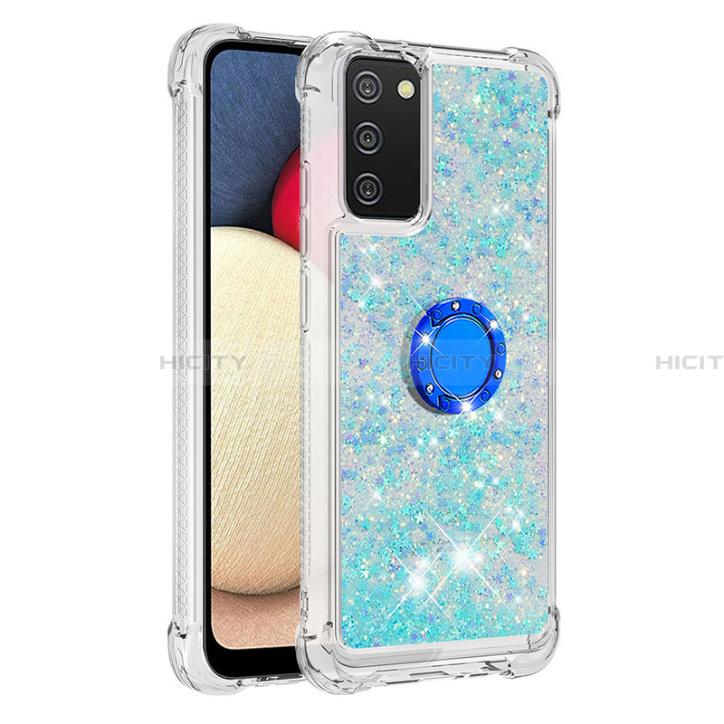 Funda Silicona Carcasa Goma Bling-Bling con Anillo de dedo Soporte S01 para Samsung Galaxy F02S SM-E025F