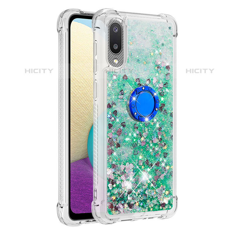 Funda Silicona Carcasa Goma Bling-Bling con Anillo de dedo Soporte S01 para Samsung Galaxy M02