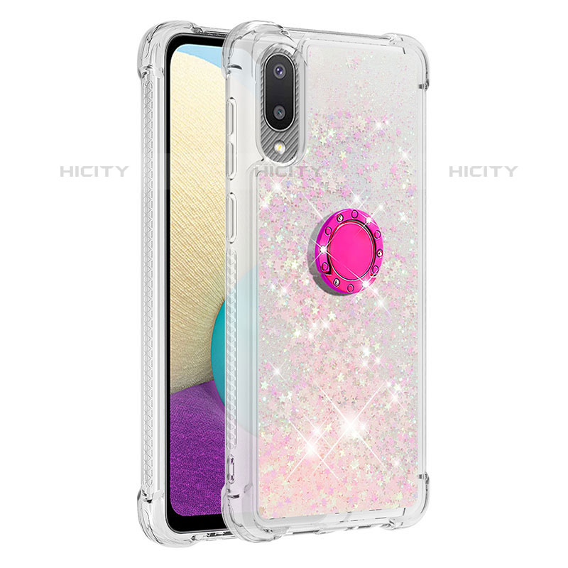 Funda Silicona Carcasa Goma Bling-Bling con Anillo de dedo Soporte S01 para Samsung Galaxy M02 Rosa