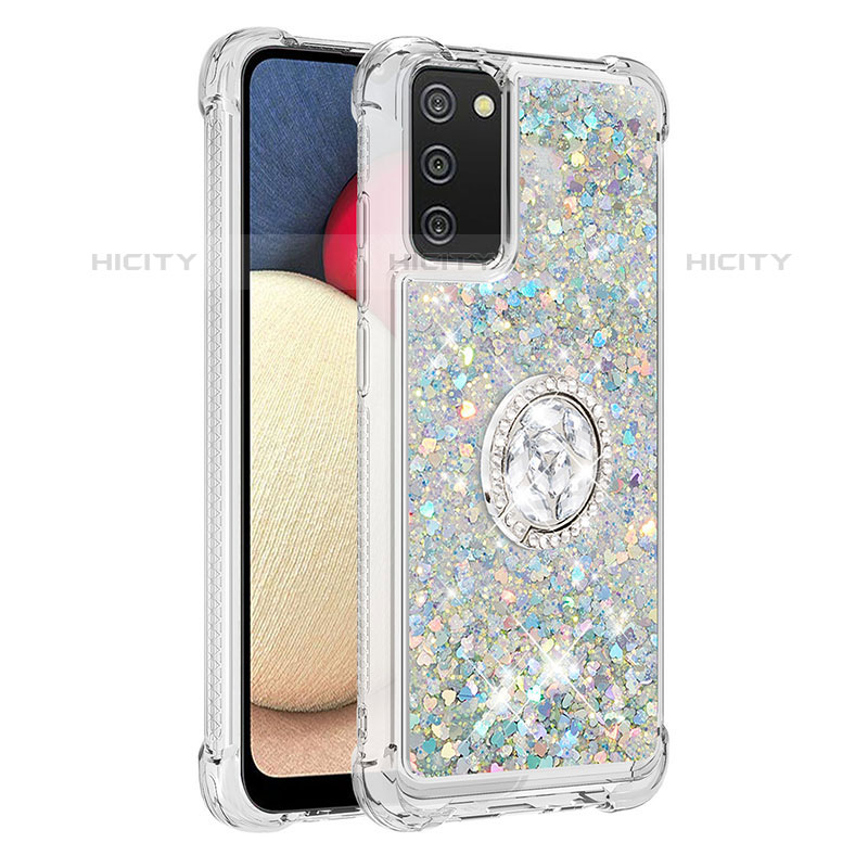 Funda Silicona Carcasa Goma Bling-Bling con Anillo de dedo Soporte S01 para Samsung Galaxy M02s