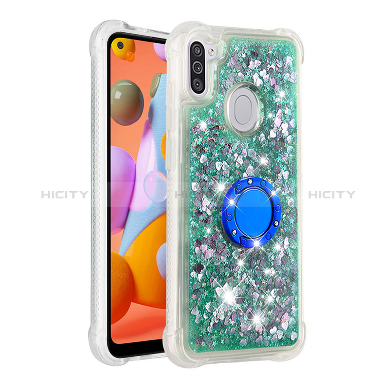 Funda Silicona Carcasa Goma Bling-Bling con Anillo de dedo Soporte S01 para Samsung Galaxy M11 Verde