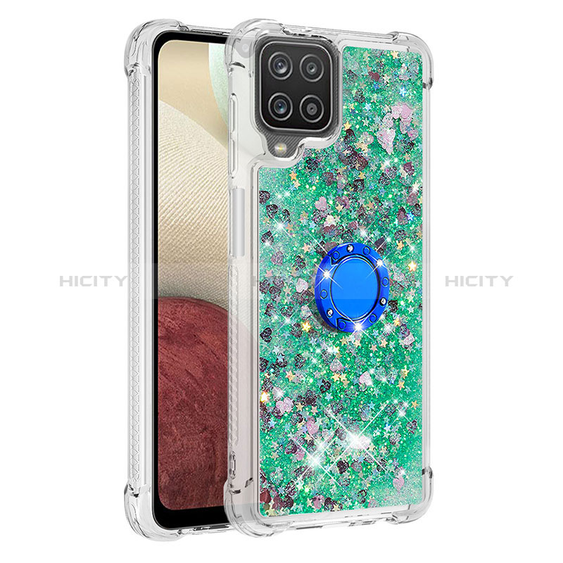 Funda Silicona Carcasa Goma Bling-Bling con Anillo de dedo Soporte S01 para Samsung Galaxy M12 Verde