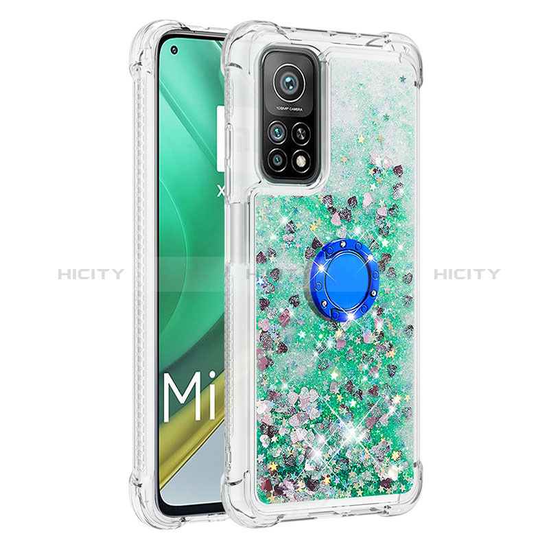 Funda Silicona Carcasa Goma Bling-Bling con Anillo de dedo Soporte S01 para Xiaomi Mi 10T Pro 5G Verde