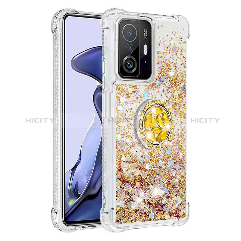 Funda Silicona Carcasa Goma Bling-Bling con Anillo de dedo Soporte S01 para Xiaomi Mi 11T Pro 5G Oro