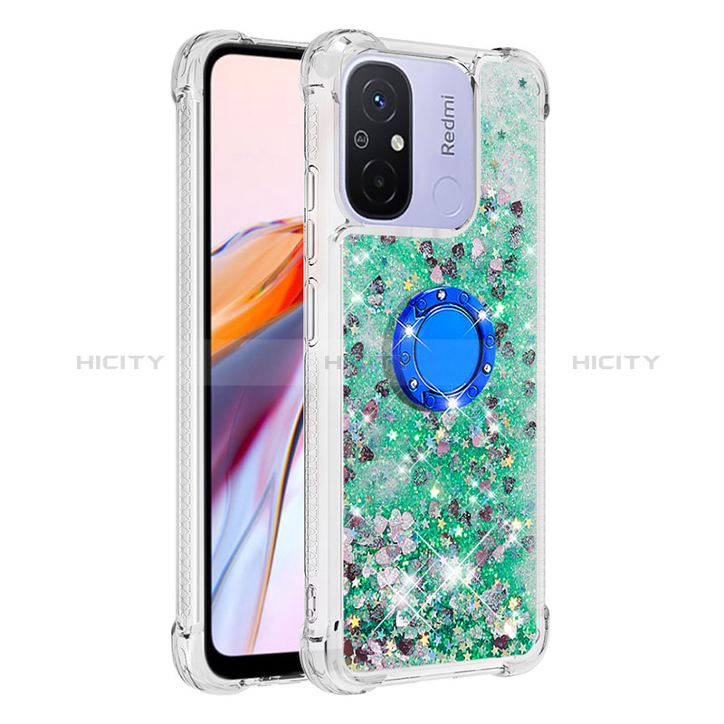 Funda Silicona Carcasa Goma Bling-Bling con Anillo de dedo Soporte S01 para Xiaomi Poco C55 Verde