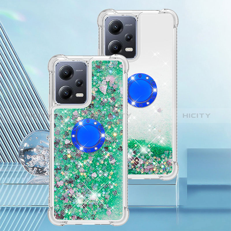 Funda Silicona Carcasa Goma Bling-Bling con Anillo de dedo Soporte S01 para Xiaomi Poco X5 5G Verde