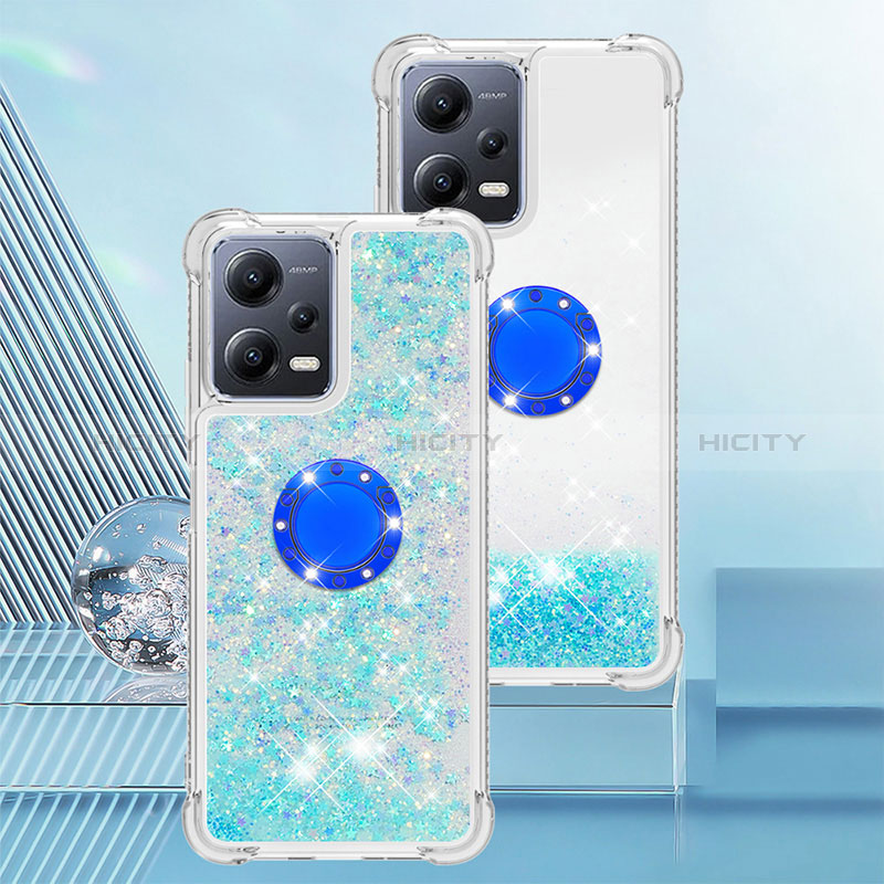 Funda Silicona Carcasa Goma Bling-Bling con Anillo de dedo Soporte S01 para Xiaomi Redmi Note 12 5G Azul Cielo