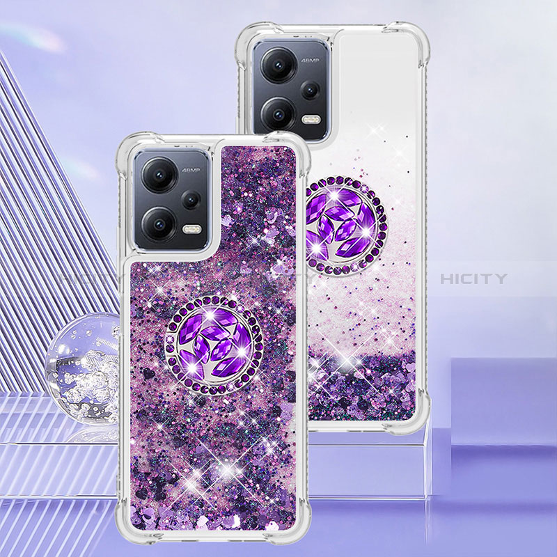 Funda Silicona Carcasa Goma Bling-Bling con Anillo de dedo Soporte S01 para Xiaomi Redmi Note 12 5G Morado