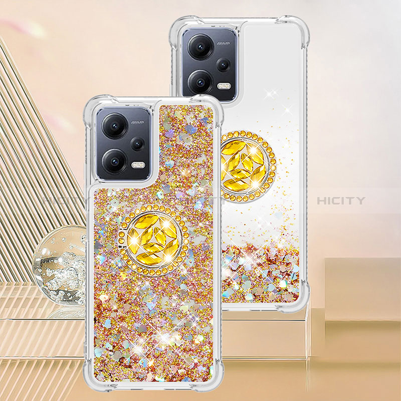 Funda Silicona Carcasa Goma Bling-Bling con Anillo de dedo Soporte S01 para Xiaomi Redmi Note 12 5G Oro