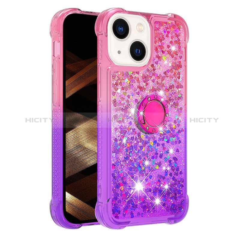 Funda Silicona Carcasa Goma Bling-Bling con Anillo de dedo Soporte S02 para Apple iPhone 14