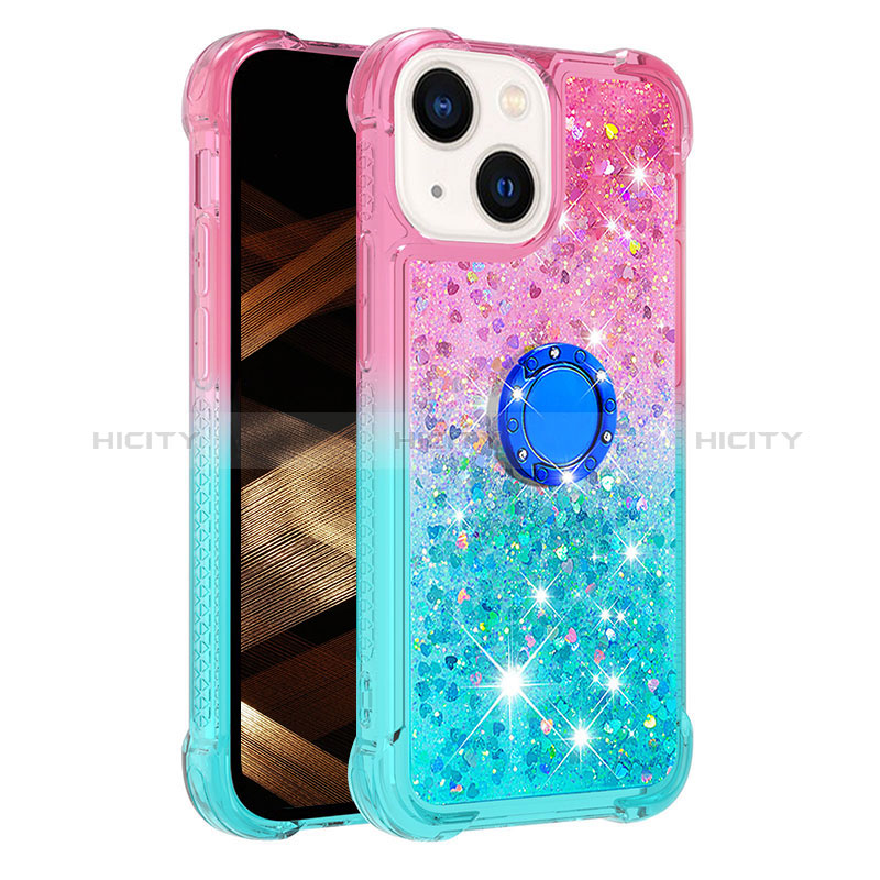 Funda Silicona Carcasa Goma Bling-Bling con Anillo de dedo Soporte S02 para Apple iPhone 14