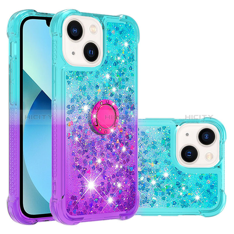 Funda Silicona Carcasa Goma Bling-Bling con Anillo de dedo Soporte S02 para Apple iPhone 14