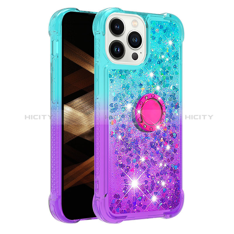 Funda Silicona Carcasa Goma Bling-Bling con Anillo de dedo Soporte S02 para Apple iPhone 14 Pro Max