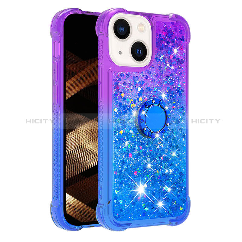 Funda Silicona Carcasa Goma Bling-Bling con Anillo de dedo Soporte S02 para Apple iPhone 15 Plus