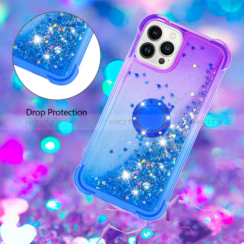 Funda Silicona Carcasa Goma Bling-Bling con Anillo de dedo Soporte S02 para Apple iPhone 15 Pro