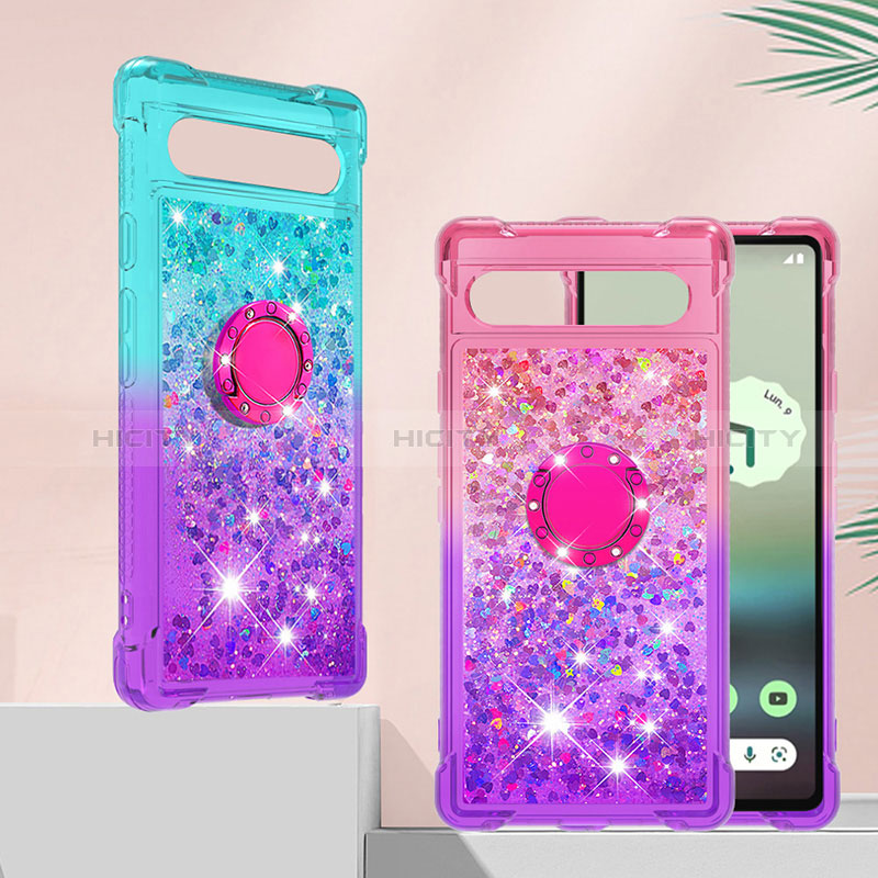 Funda Silicona Carcasa Goma Bling-Bling con Anillo de dedo Soporte S02 para Google Pixel 7a 5G