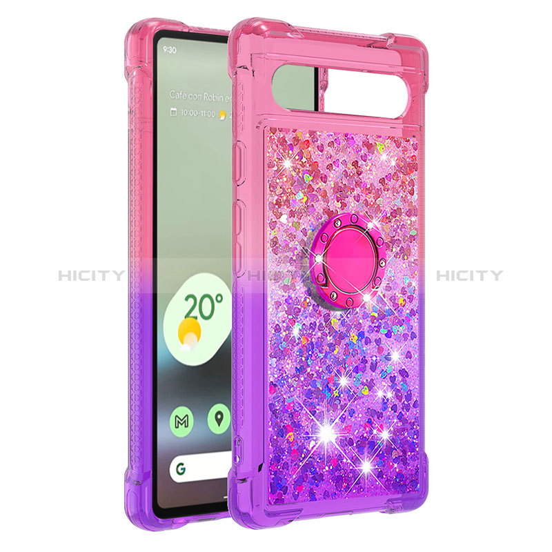 Funda Silicona Carcasa Goma Bling-Bling con Anillo de dedo Soporte S02 para Google Pixel 7a 5G Rosa Roja