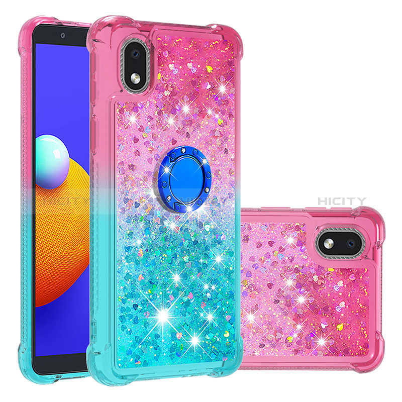 Funda Silicona Carcasa Goma Bling-Bling con Anillo de dedo Soporte S02 para Samsung Galaxy A01 Core