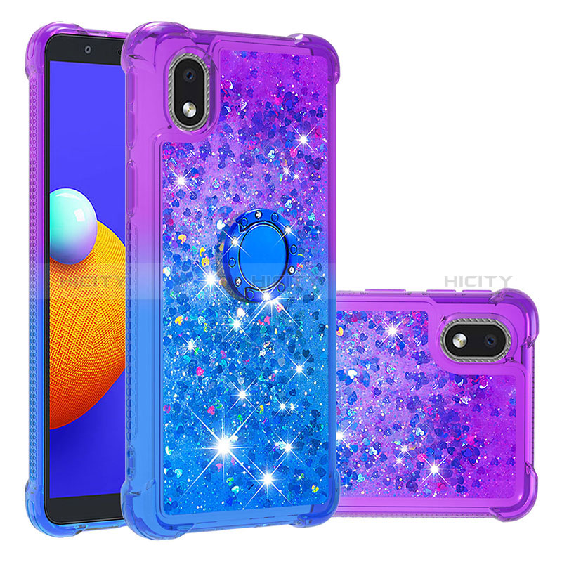 Funda Silicona Carcasa Goma Bling-Bling con Anillo de dedo Soporte S02 para Samsung Galaxy A01 Core